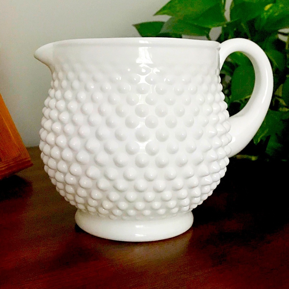 Fenton White Hobnail Milk Glass Pitcher 1950s MCM